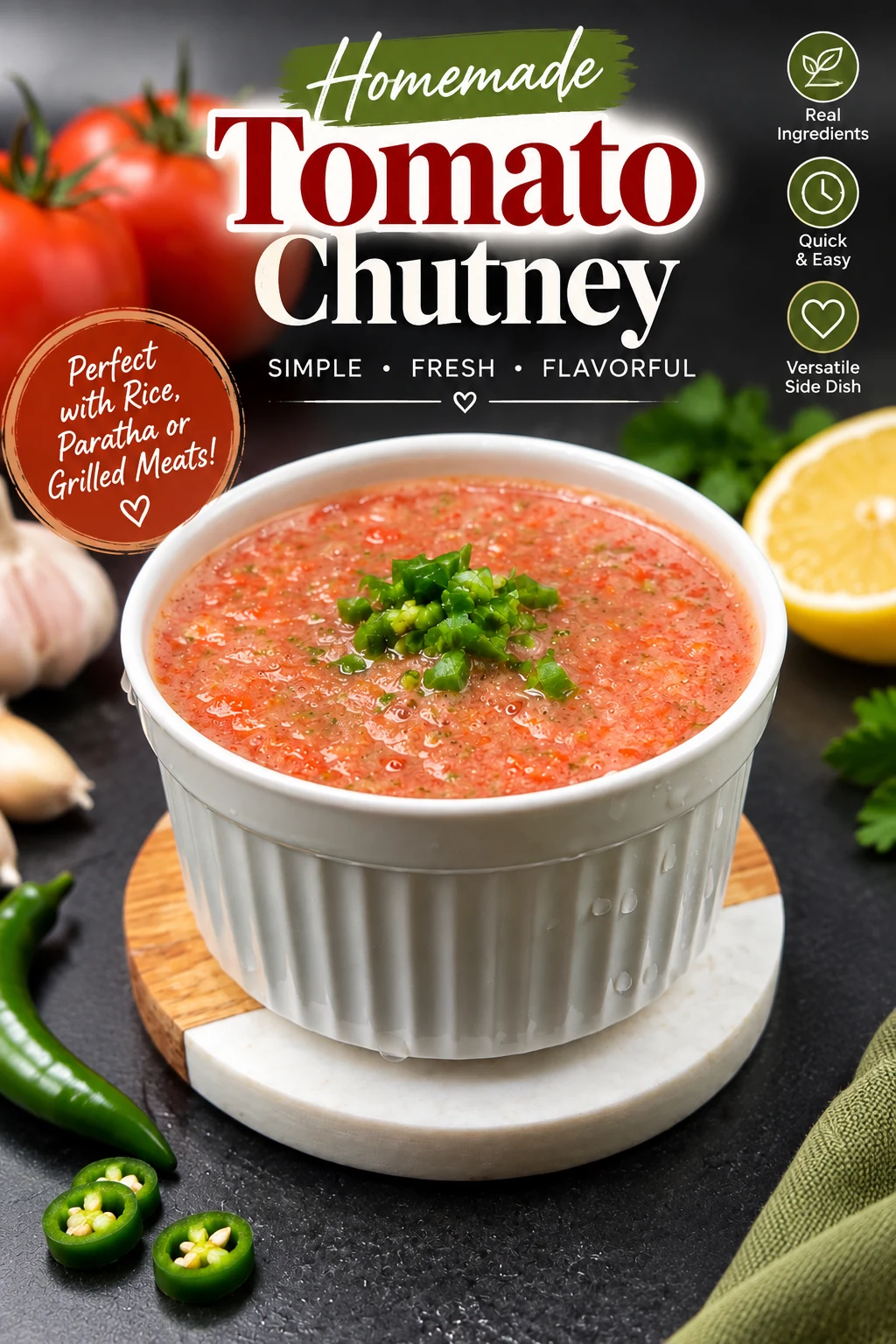 Pinterest pin for homemade Arabic-style tomato chutney