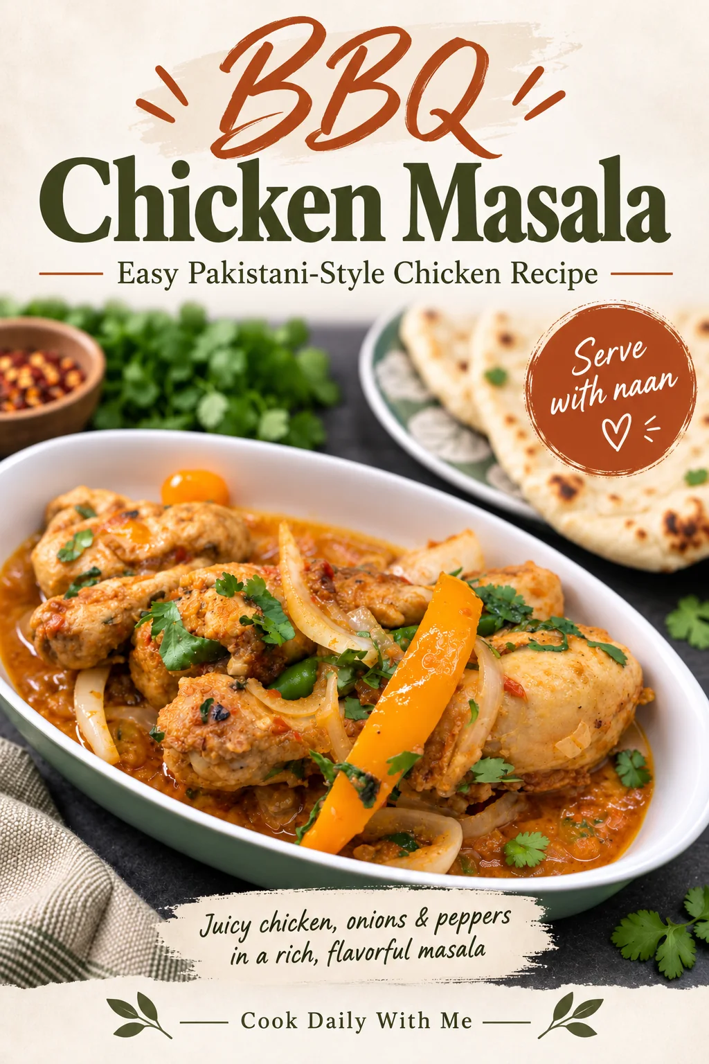 BBQ Chicken Masala Pakistani-style chicken recipe Pinterest pin