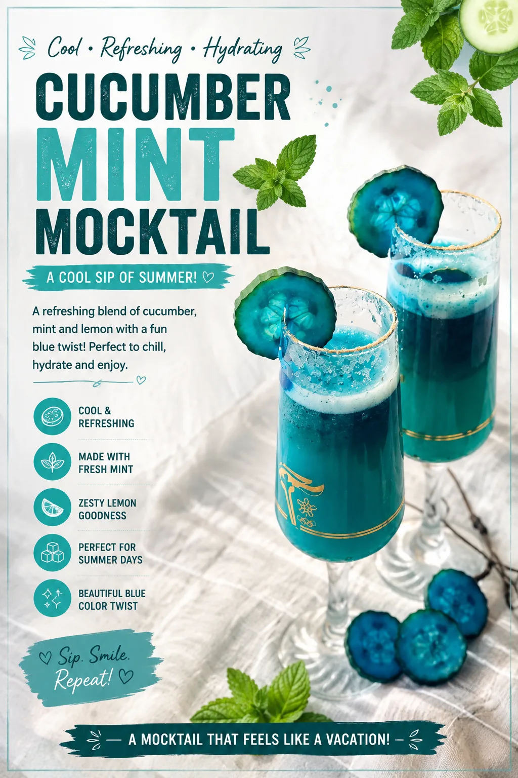 Save Blue Cucumber Mint Mocktail on Pinterest