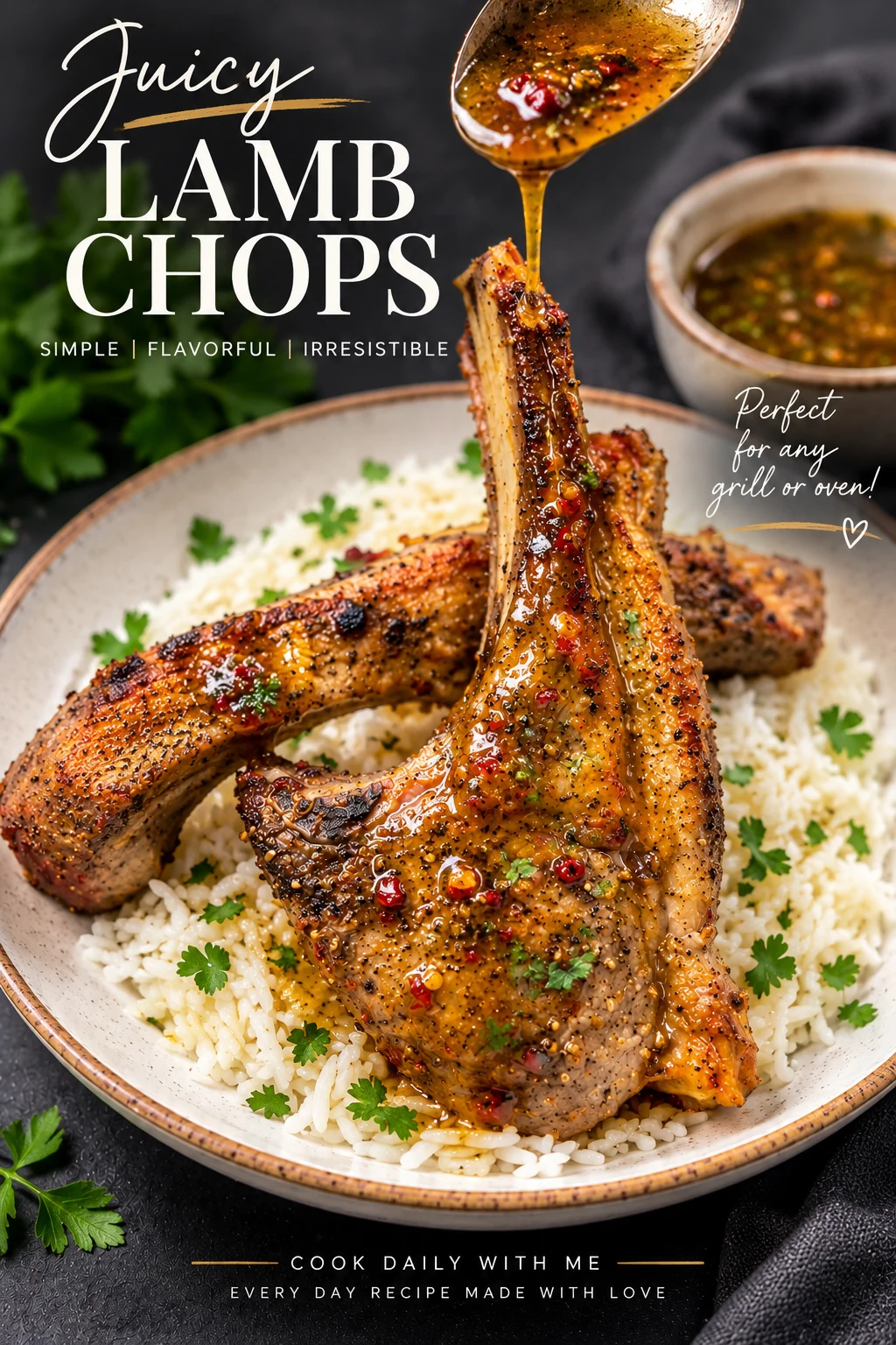 Pinterest pin for juicy grilled lamb chops