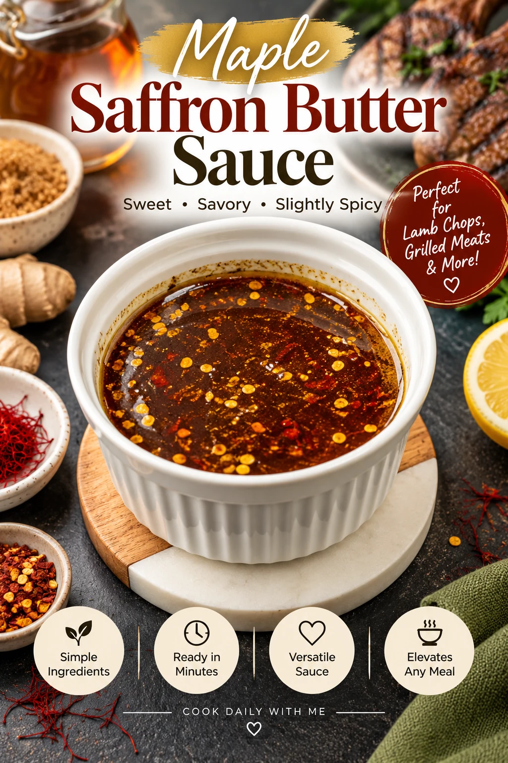 Pinterest pin for Maple Saffron Butter Sauce