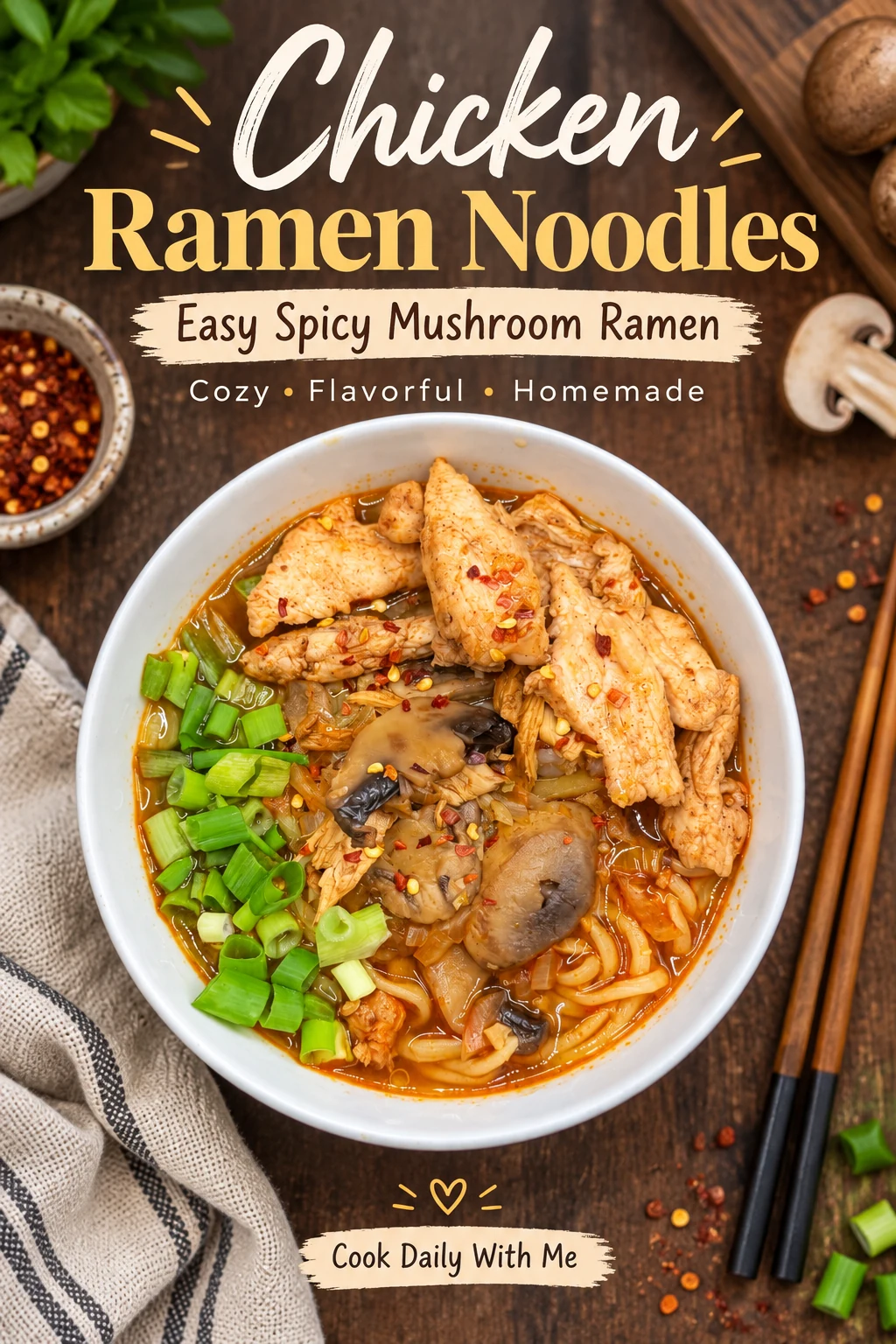 Spicy Chicken Ramen Noodles Pinterest recipe pin
