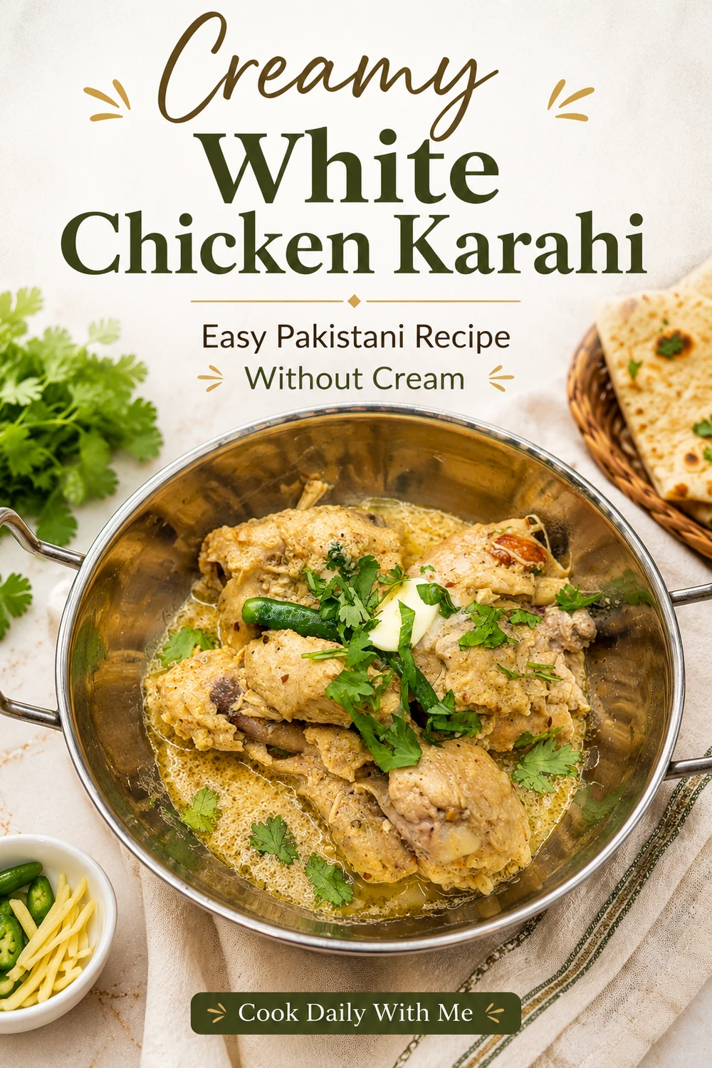 Pinterest pin for Creamy White Chicken Karahi Without Cream